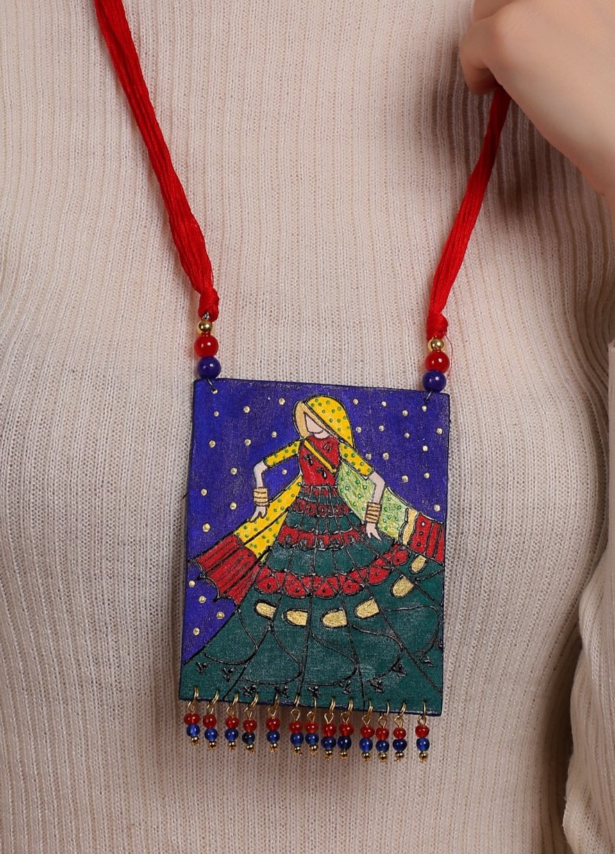 khoj city Twirl Traditional Multi Color Hand Painted Drop (Necklace) HP- NP-