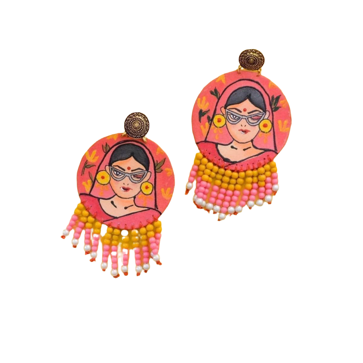 khoj city Unsanskari Handpainted Pink (Earrings)