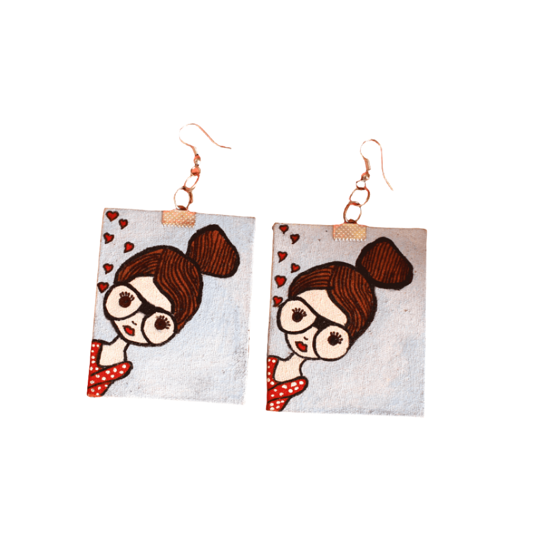 khoj city Vintage Girl Handpainted White (Earrings)