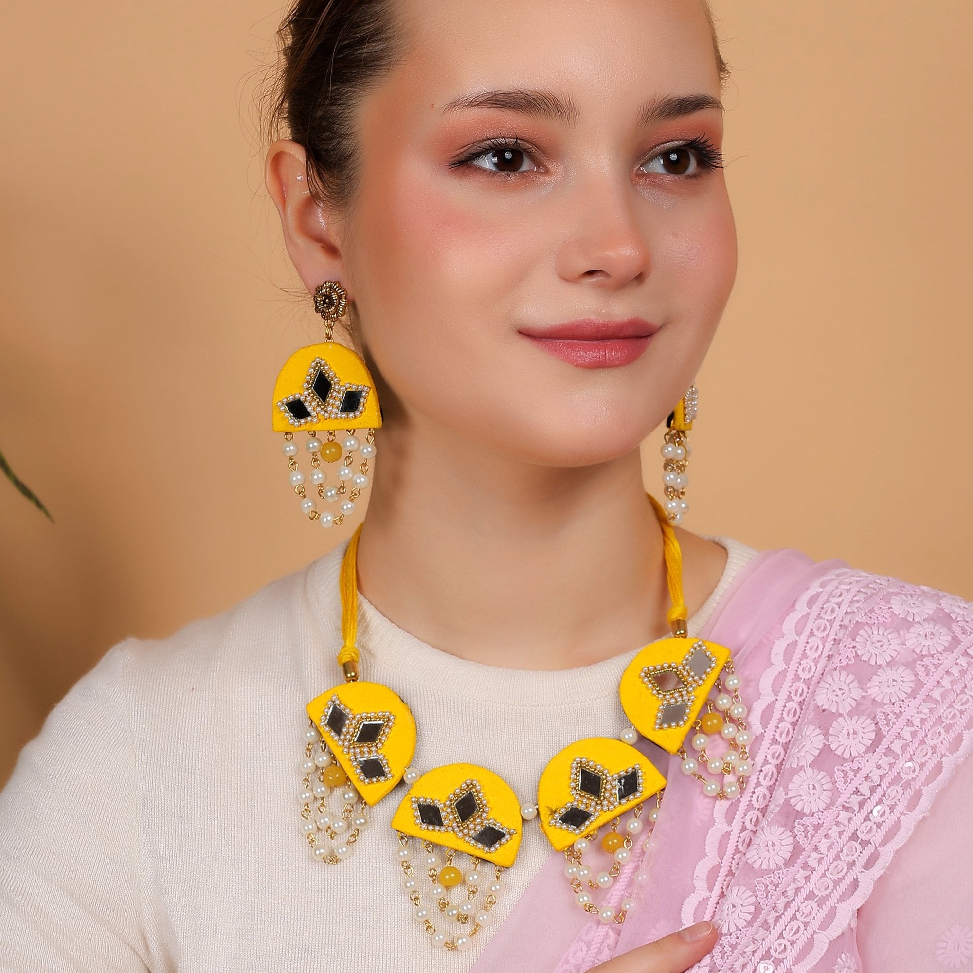 khoj city Yellow Dome Classic Multi Color Handmade (Choker set) HM-NP-