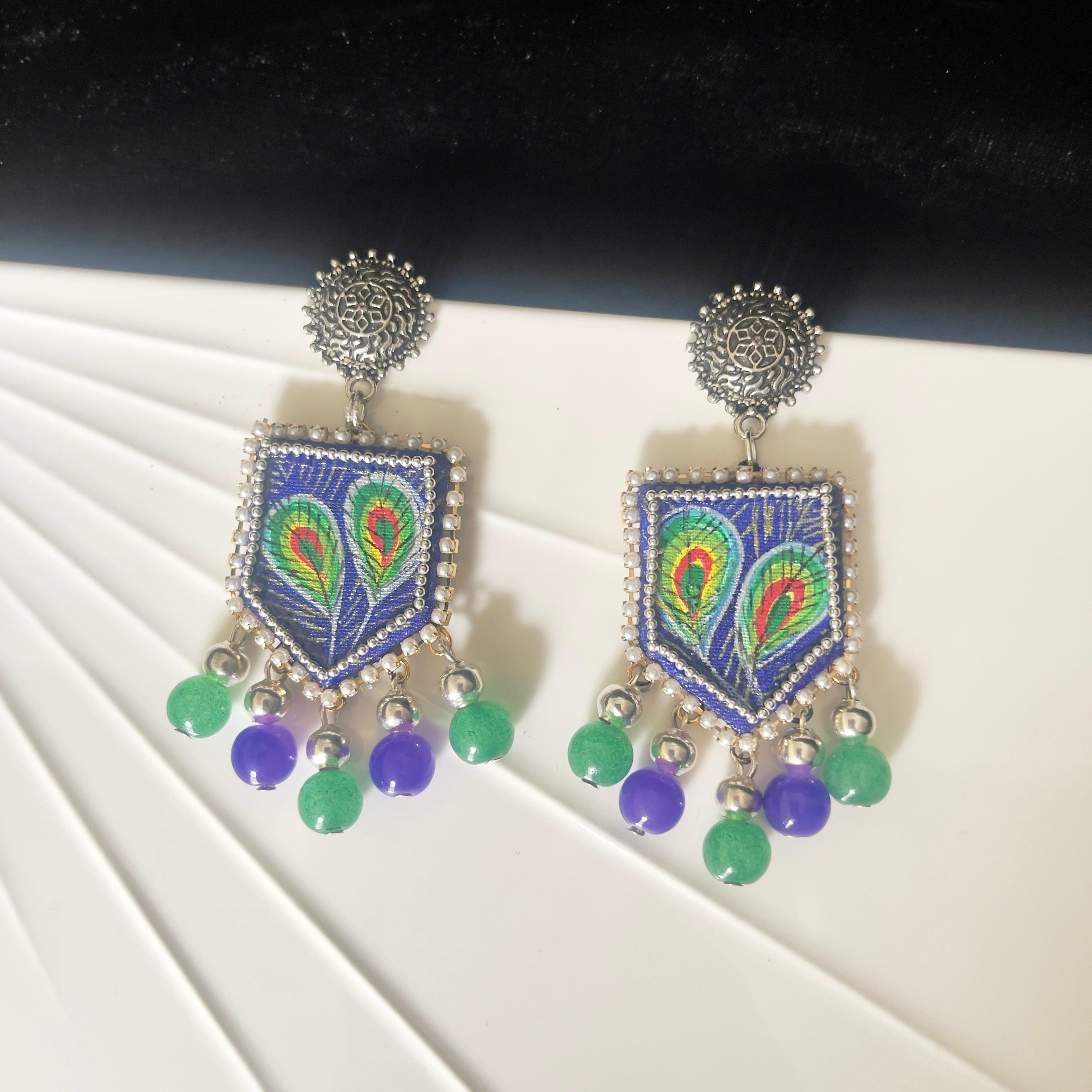 Mor Handpainted Blue (Earrings) - KHOJ.CITY