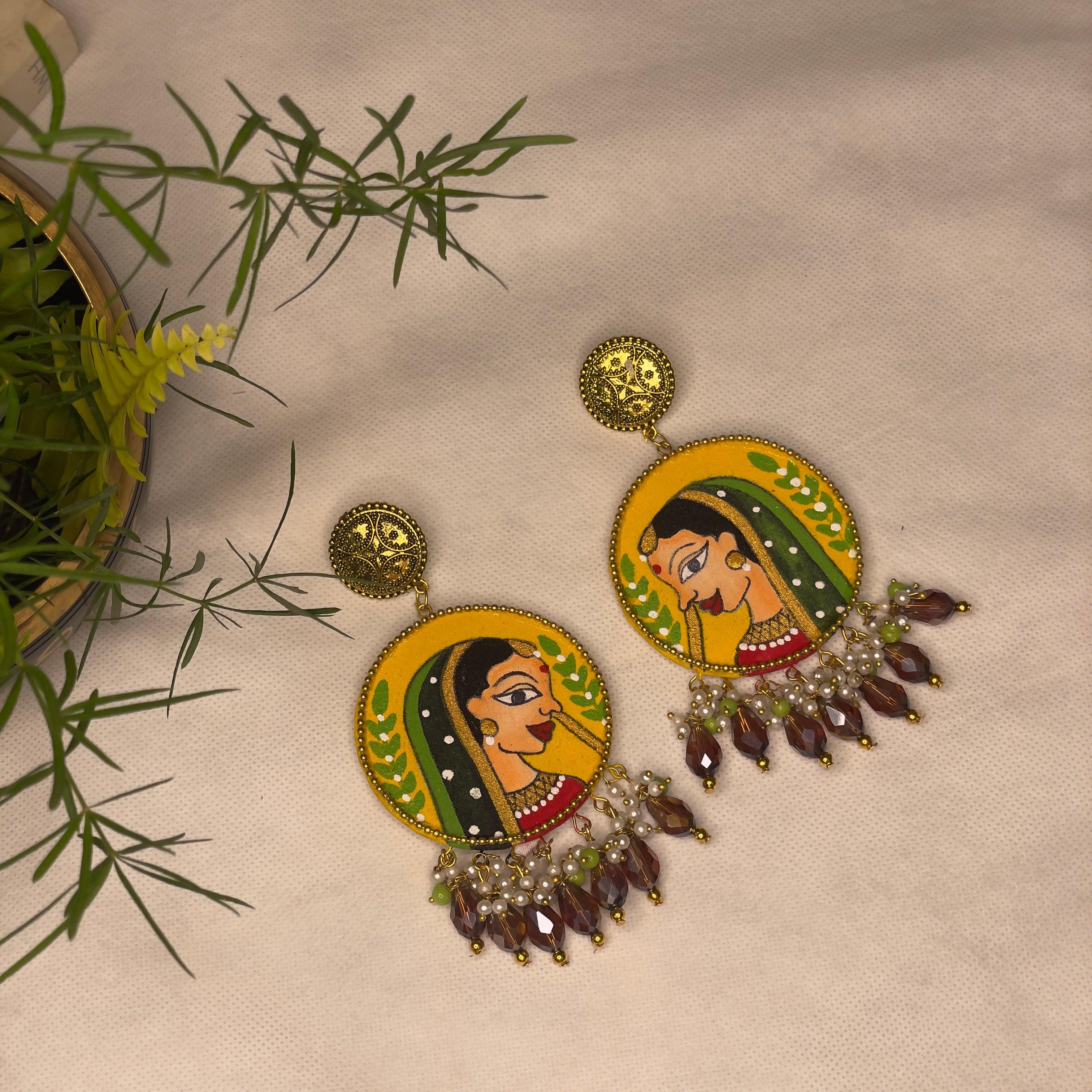 Nayana Handpainted Haldi Yellow (Earrings) - KHOJ.CITY