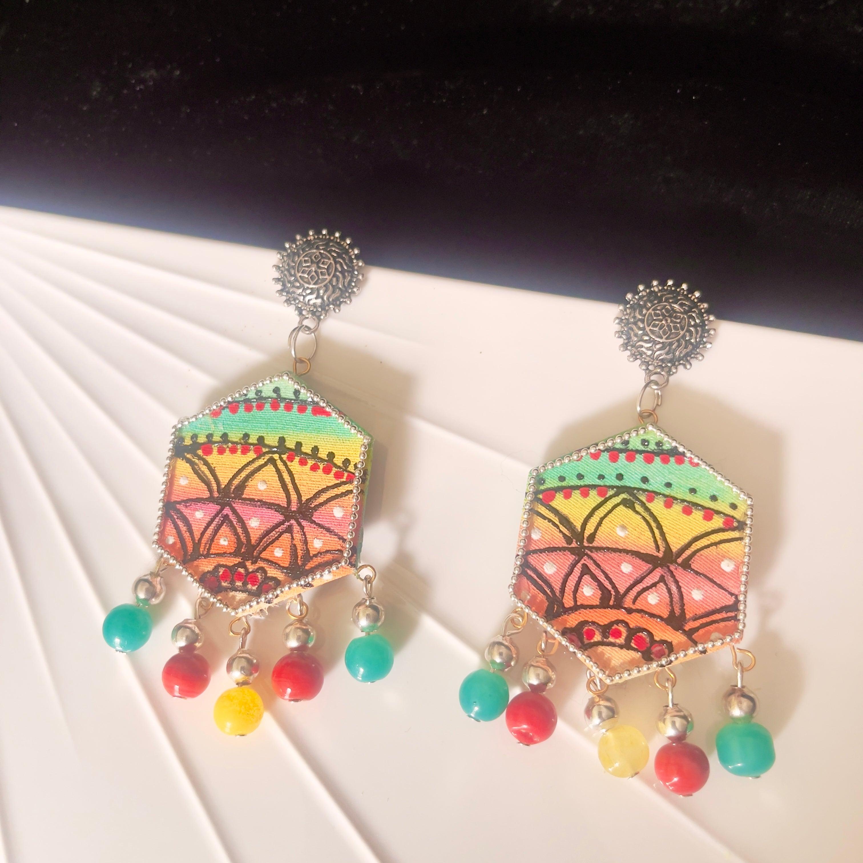 Rainbow Handpainted Pink (Earrings) - KHOJ.CITY