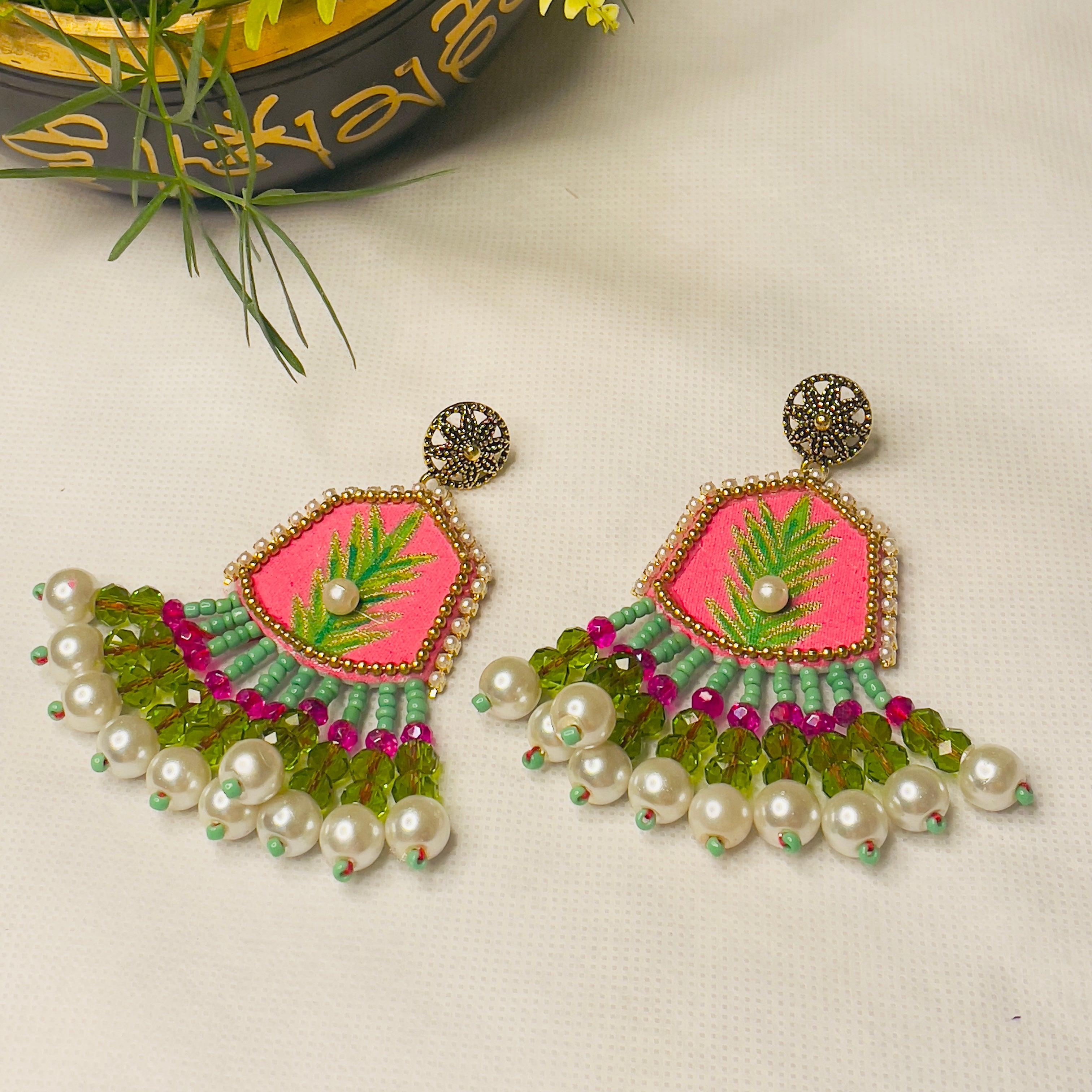 Reni Handpainted Pink (Earrings) - KHOJ.CITY