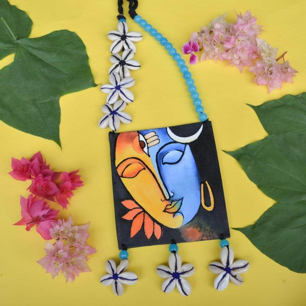 Aarya Handpainted Blue and Yellow (Necklace) - KHOJ.CITY