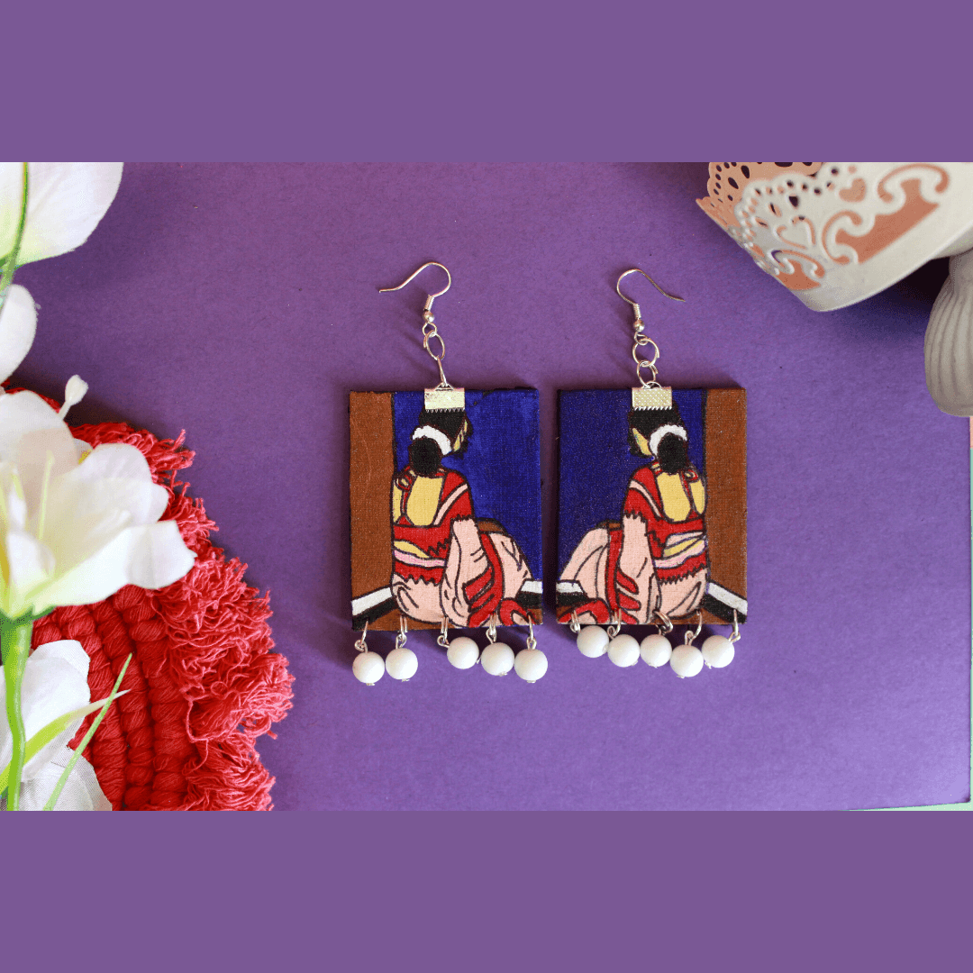 Abstract Handpainted Blue (Earrings) - KHOJ.CITY