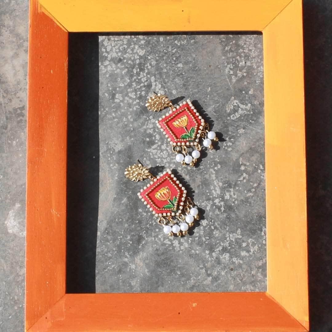 Adhira Handpainted Red (Earrings) - KHOJ.CITY