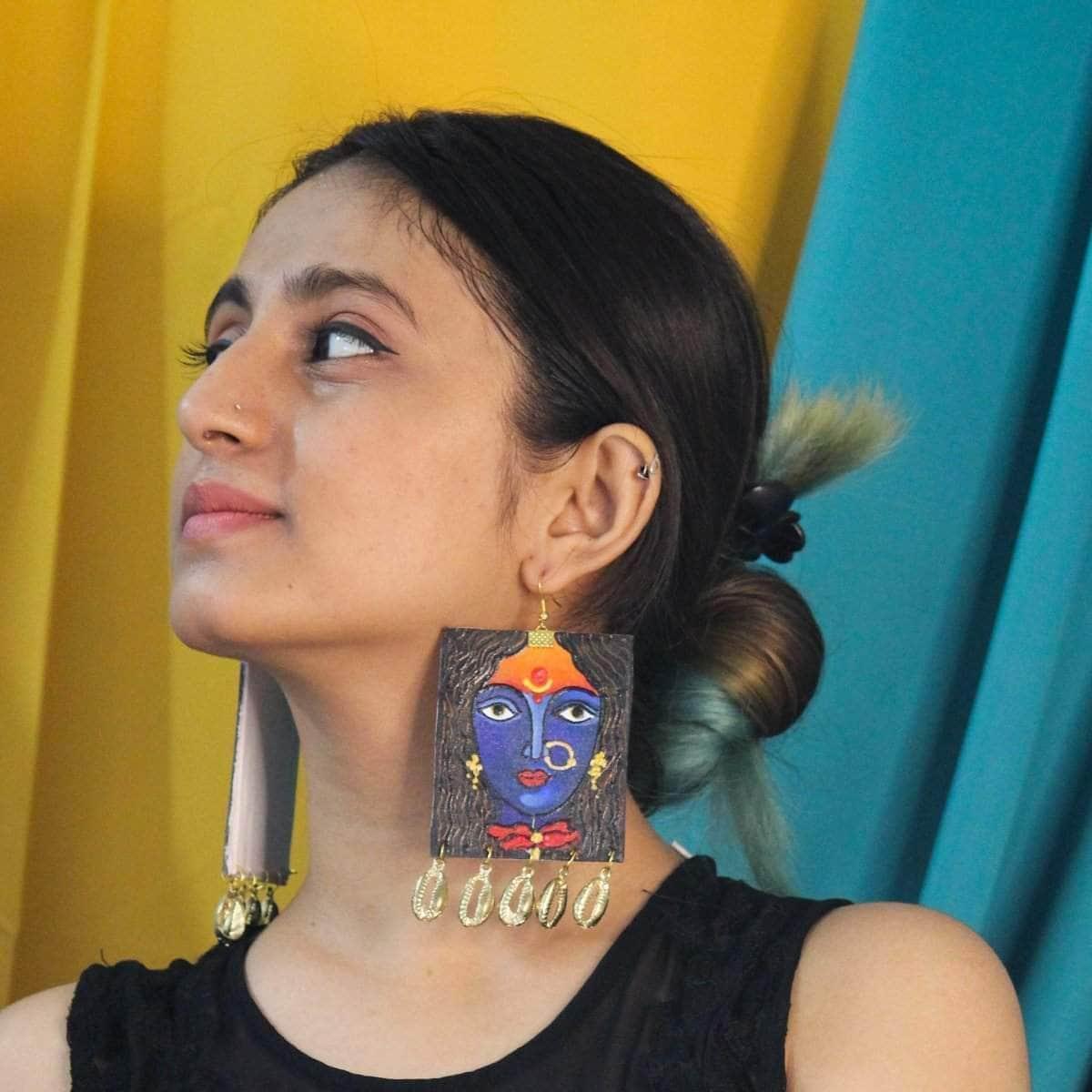 Adhisri Handpainted Blue (Earrings) - KHOJ.CITY