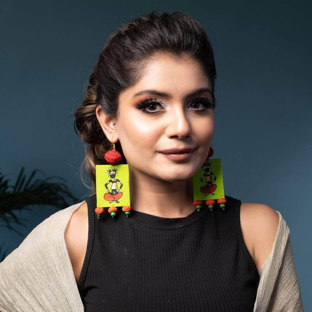 Akina Momma Handpainted Green (Earrings) - KHOJ.CITY