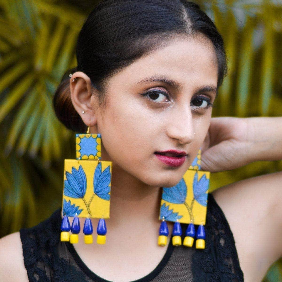 Alyssa Handpainted Blue (Earrings) - KHOJ.CITY