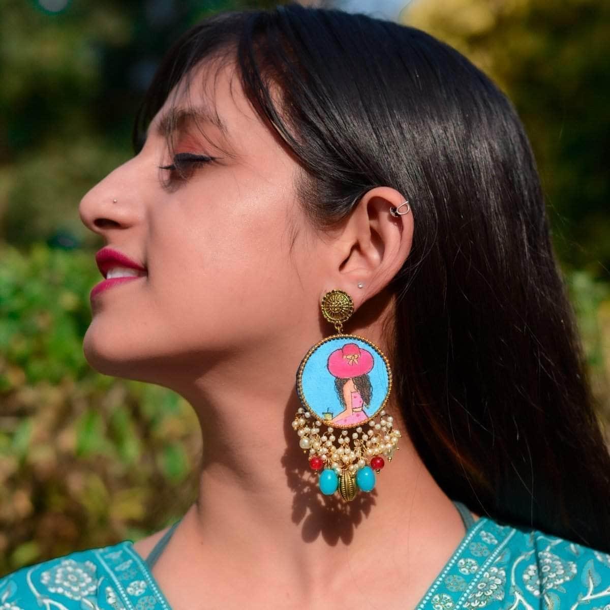 Alzena Handpainted Blue and Pink (Earrings) - KHOJ.CITY