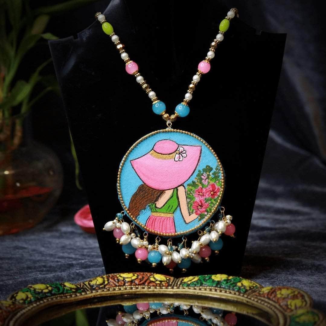 Alzena Handpainted Blue and Pink (Necklace) - KHOJ.CITY