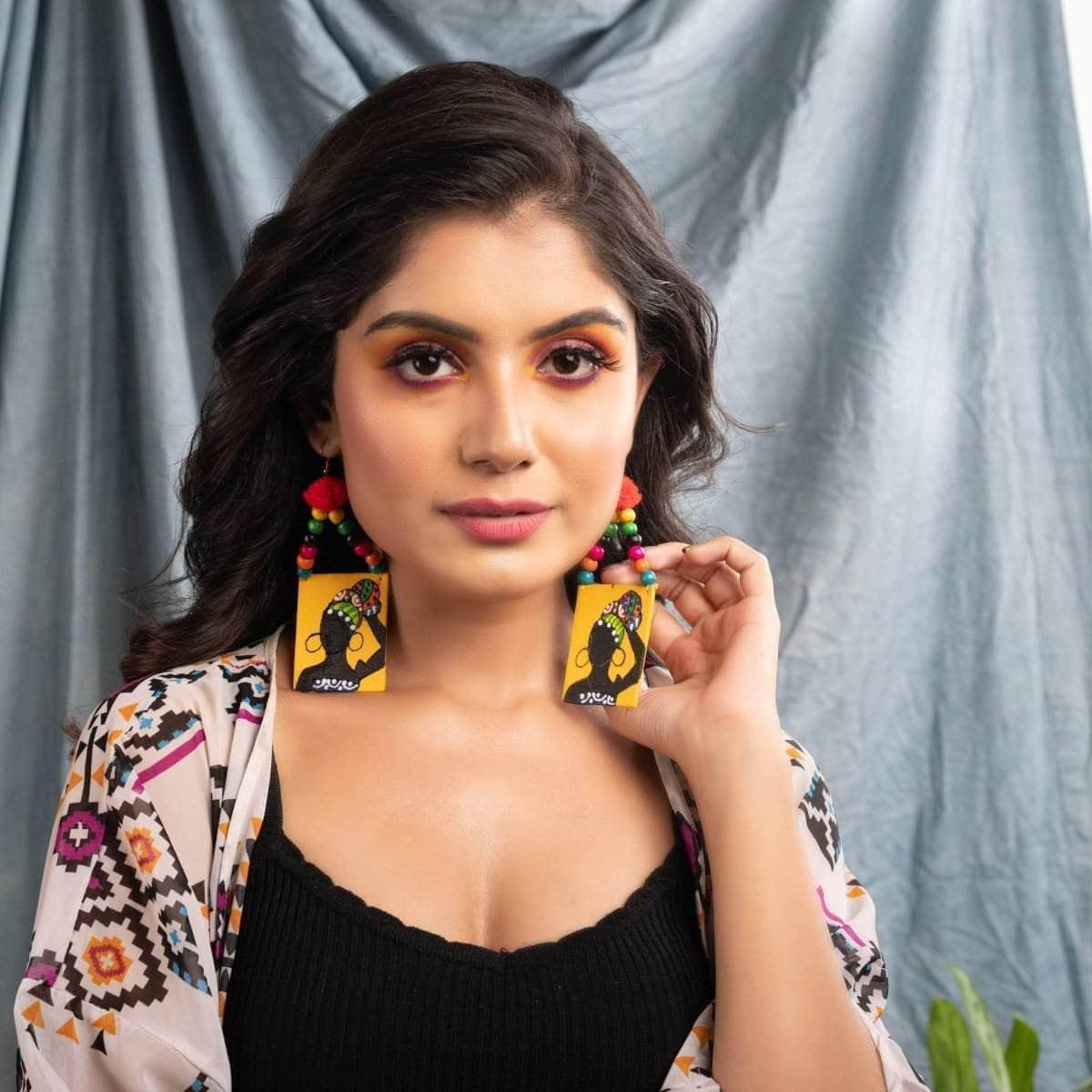 Amari Handpainted Yellow (Earrings) - KHOJ.CITY