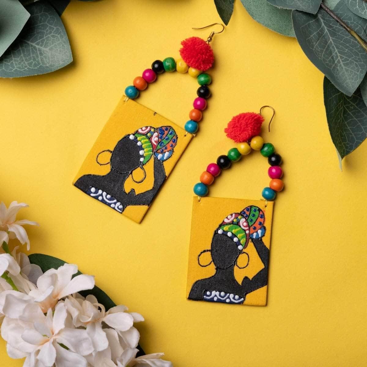 Amari Handpainted Yellow (Earrings) - KHOJ.CITY