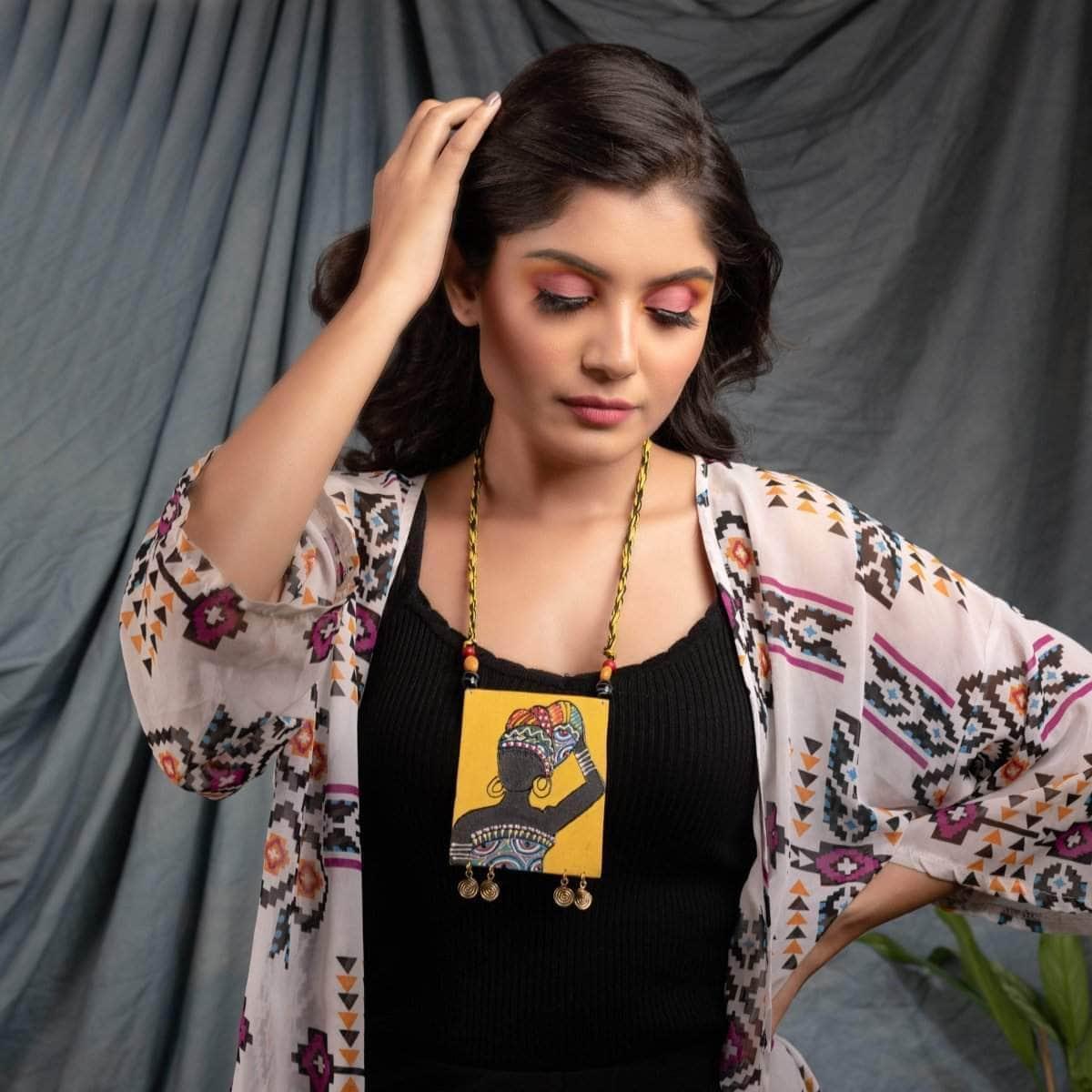 Amari Handpainted Yellow (Necklace) - KHOJ.CITY