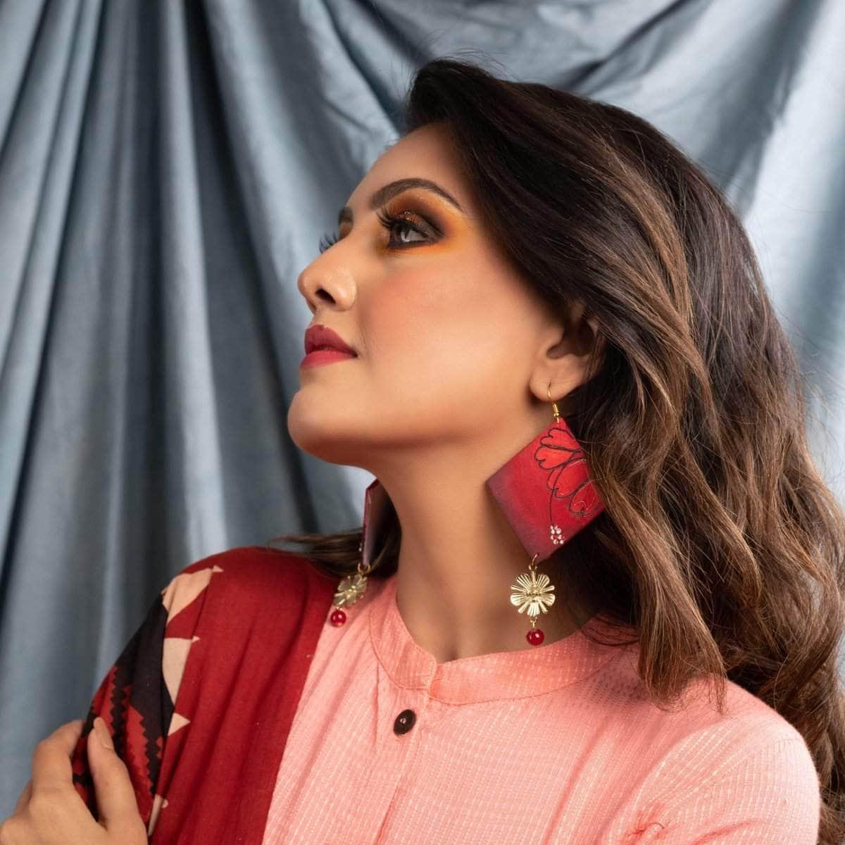 Amod Handpainted Red (Earrings) - KHOJ.CITY