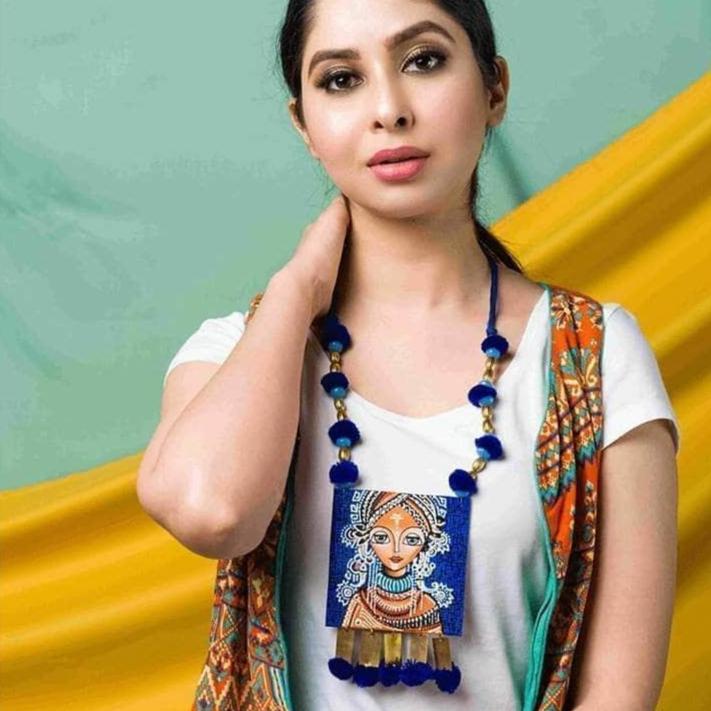 Aqua Marina Handpainted Blue (Necklace) - KHOJ.CITY