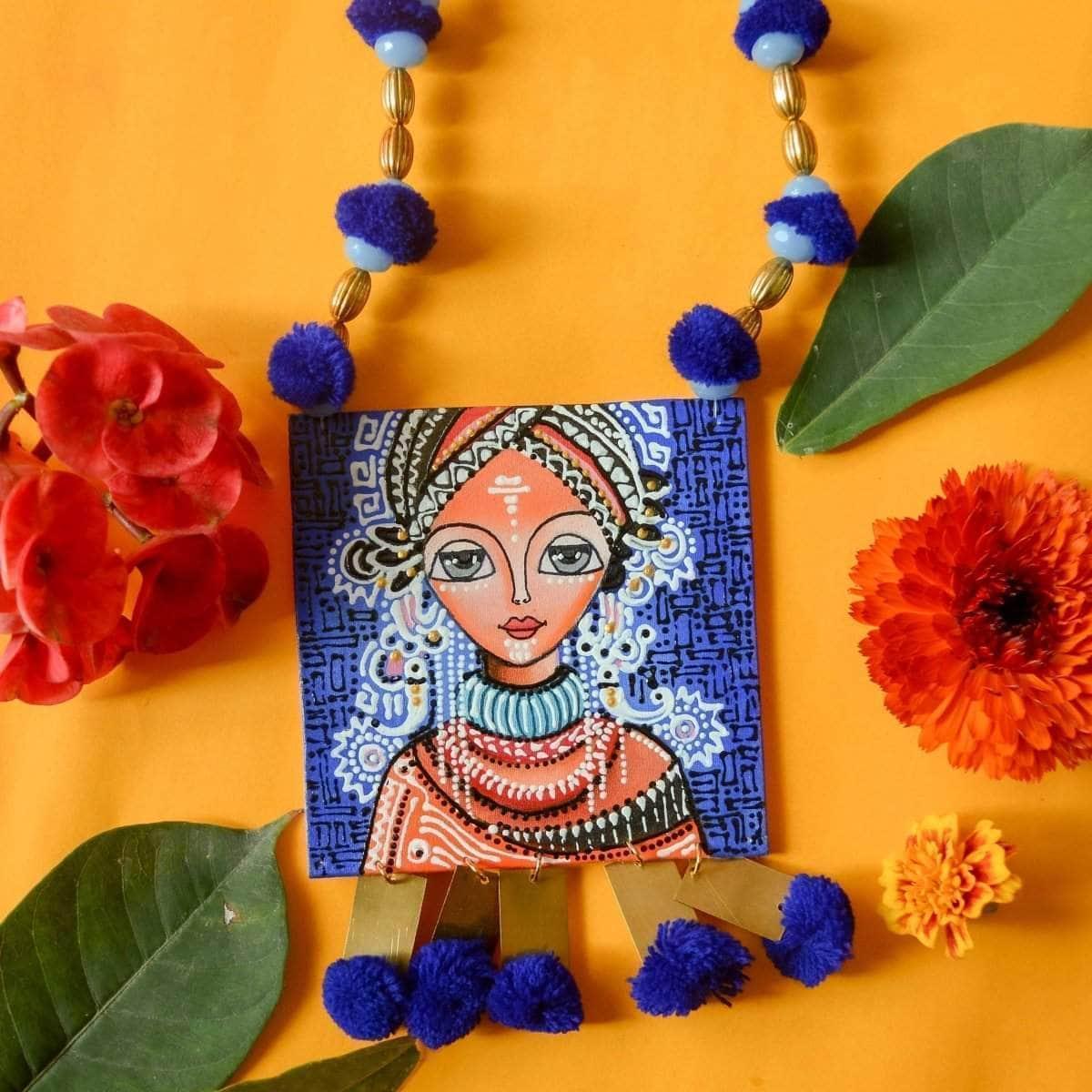 Aqua Marina Handpainted Blue (Necklace) - KHOJ.CITY