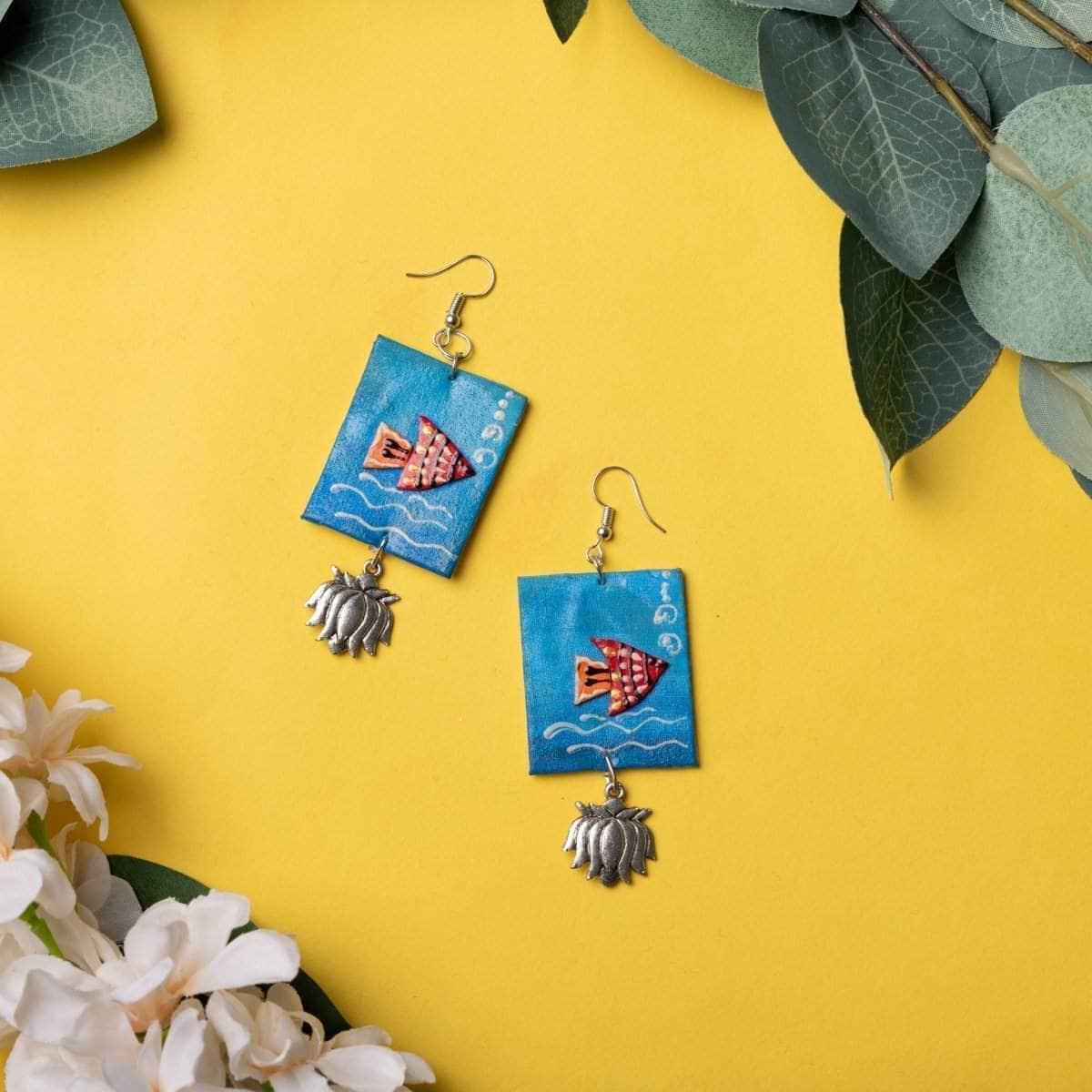 Aquarist Handpainted Blue (Earrings) - KHOJ.CITY