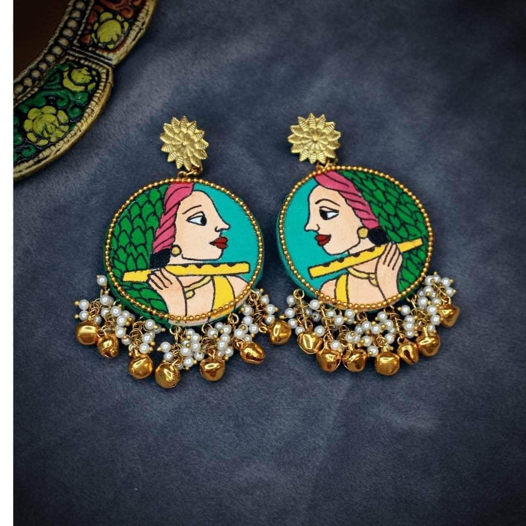 Bansy Handpainted Green (Earrings) - KHOJ.CITY