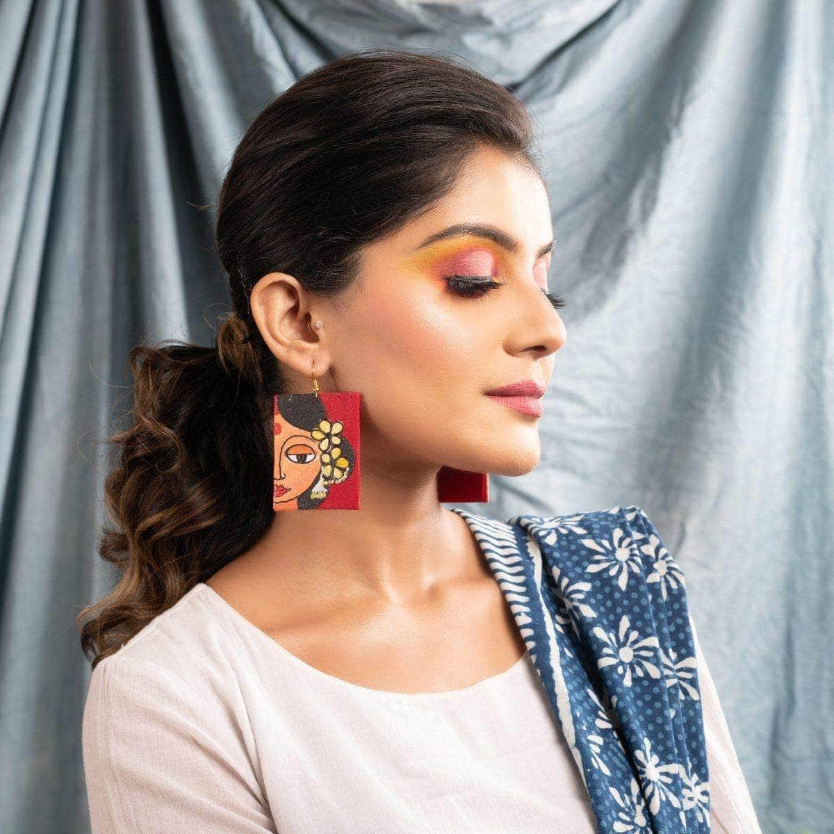 Champa Phool Red Handpainted (Earrings) - KHOJ.CITY