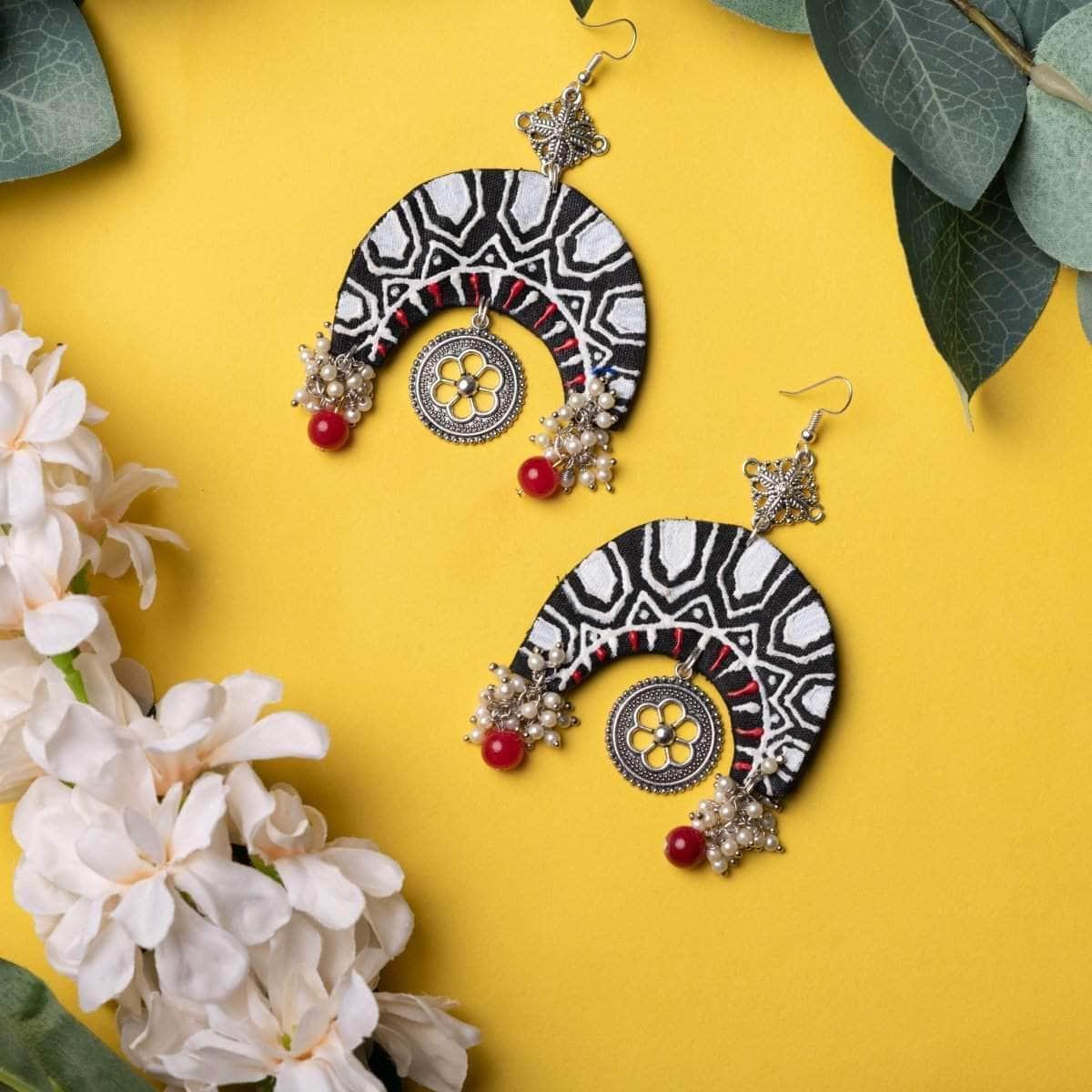 Chandravati Handpainted Black (Earrings) - KHOJ.CITY