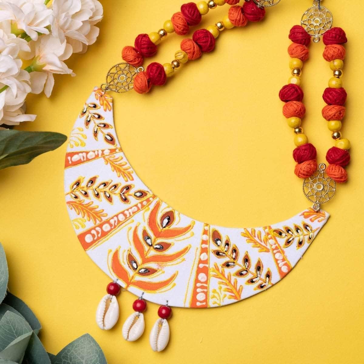 Crescent Glow Handpainted White (Necklace) - KHOJ.CITY