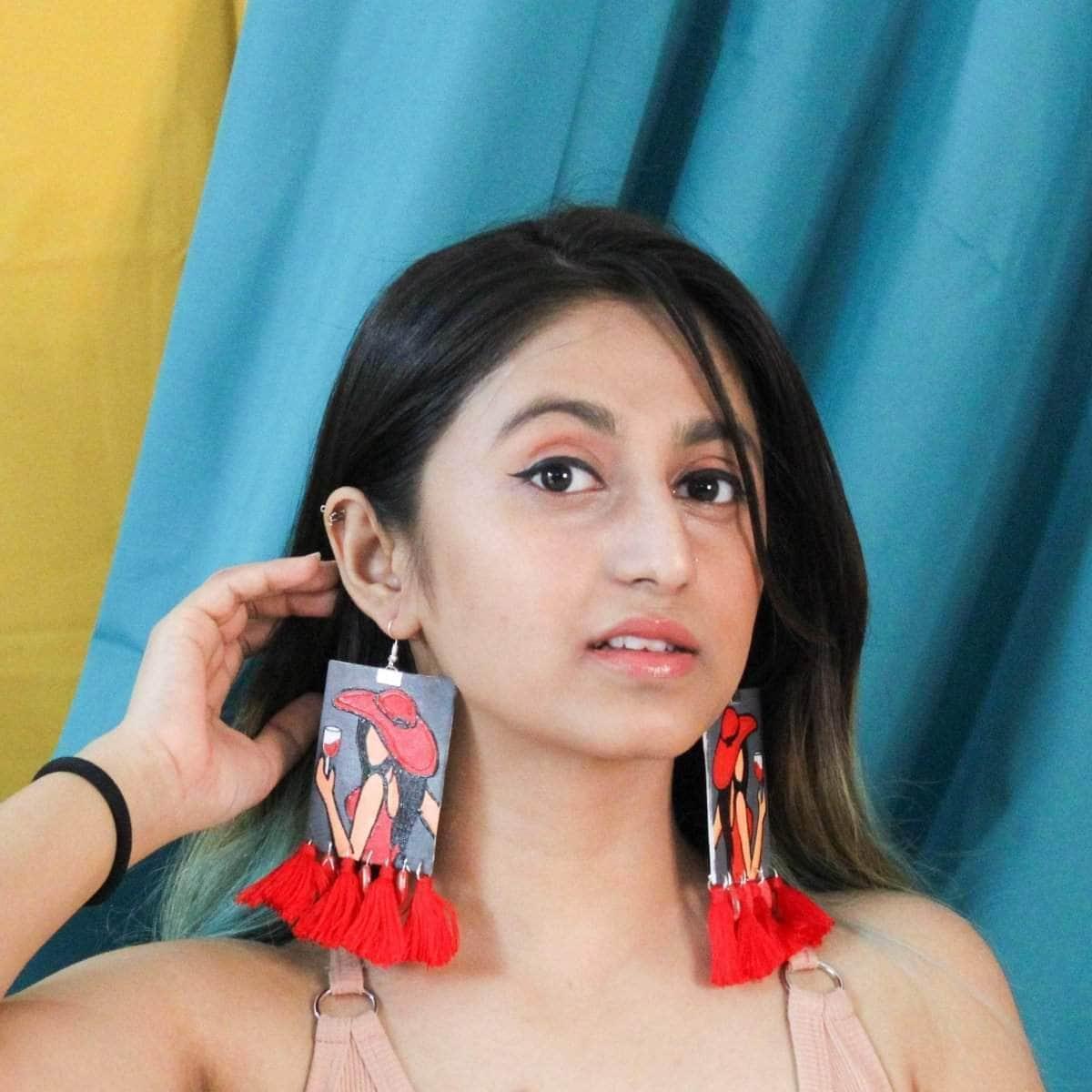 Danica Handpainted Red (Earrings) - KHOJ.CITY