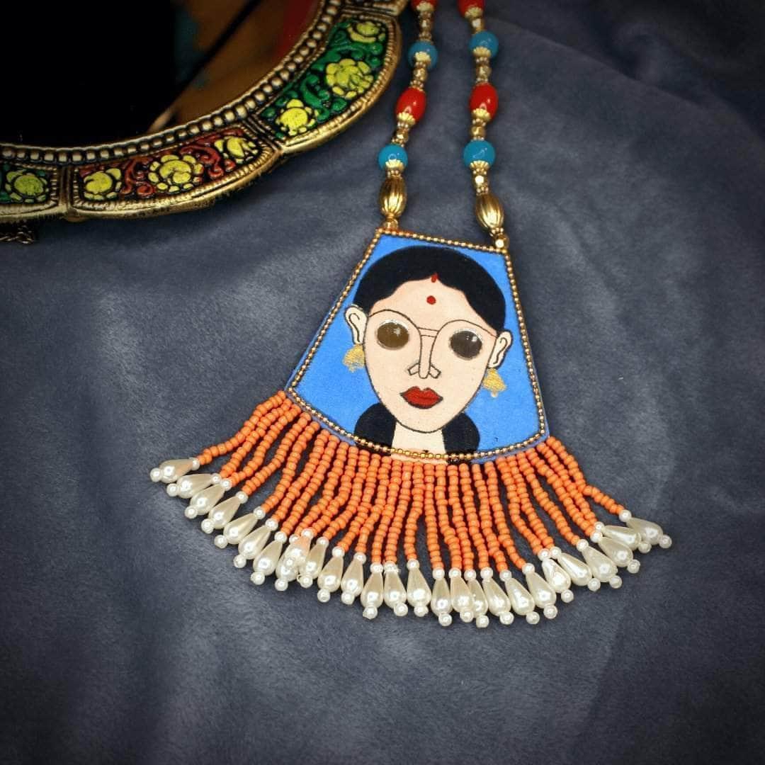 Darpan Handpainted Blue (Necklace) - KHOJ.CITY