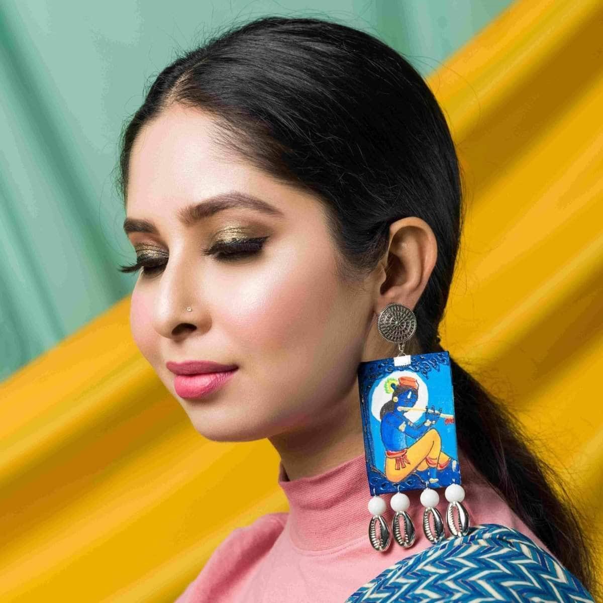 Devesh Handpainted Blue (Earrings) - KHOJ.CITY