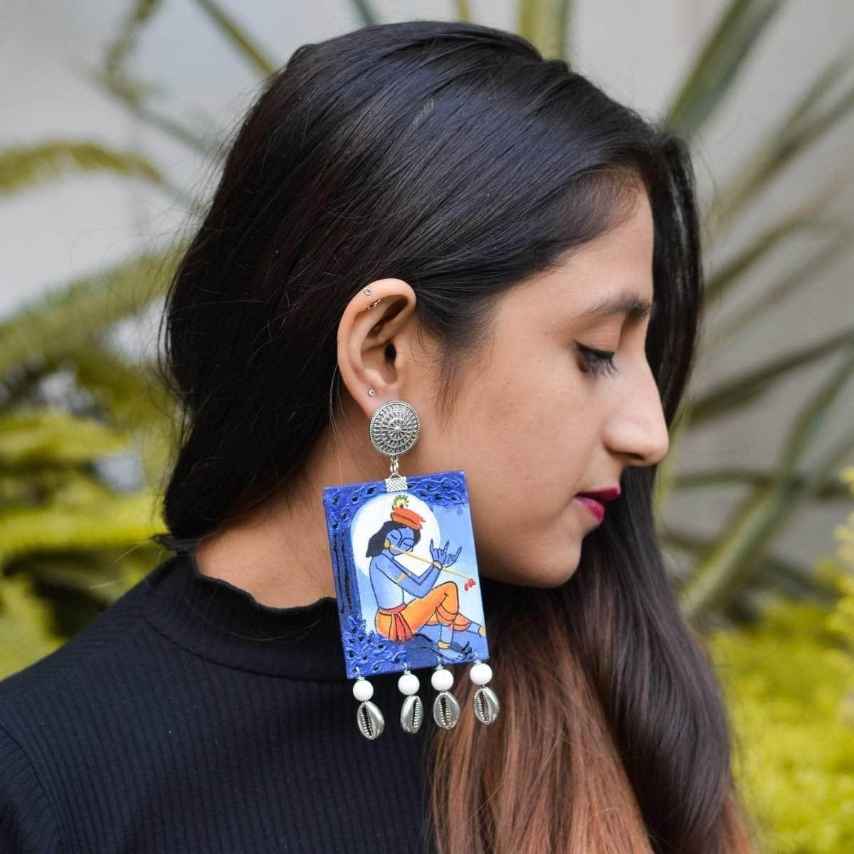 Devesh Handpainted Blue (Earrings) - KHOJ.CITY