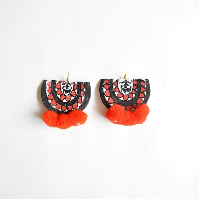 Dhaaki Red - Bengal Drummers Handpainted (Earrings) - KHOJ.CITY