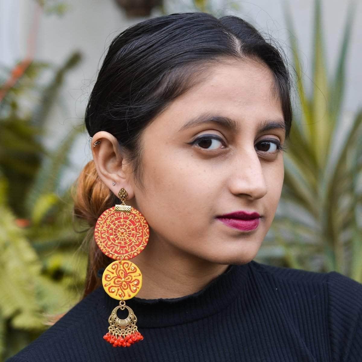 Dijul Handpainted Yellow (Earrings) - KHOJ.CITY