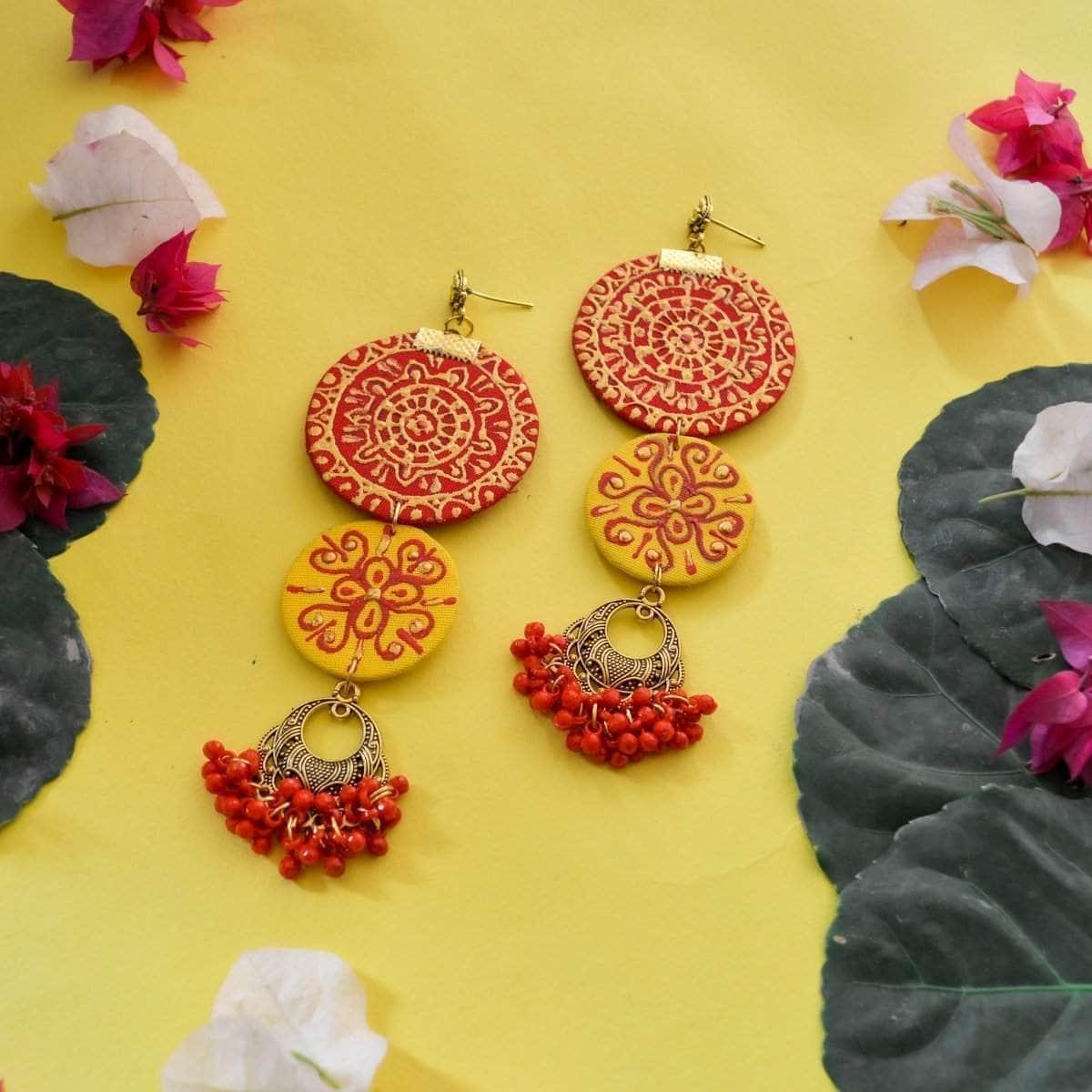 Dijul Handpainted Yellow (Earrings) - KHOJ.CITY