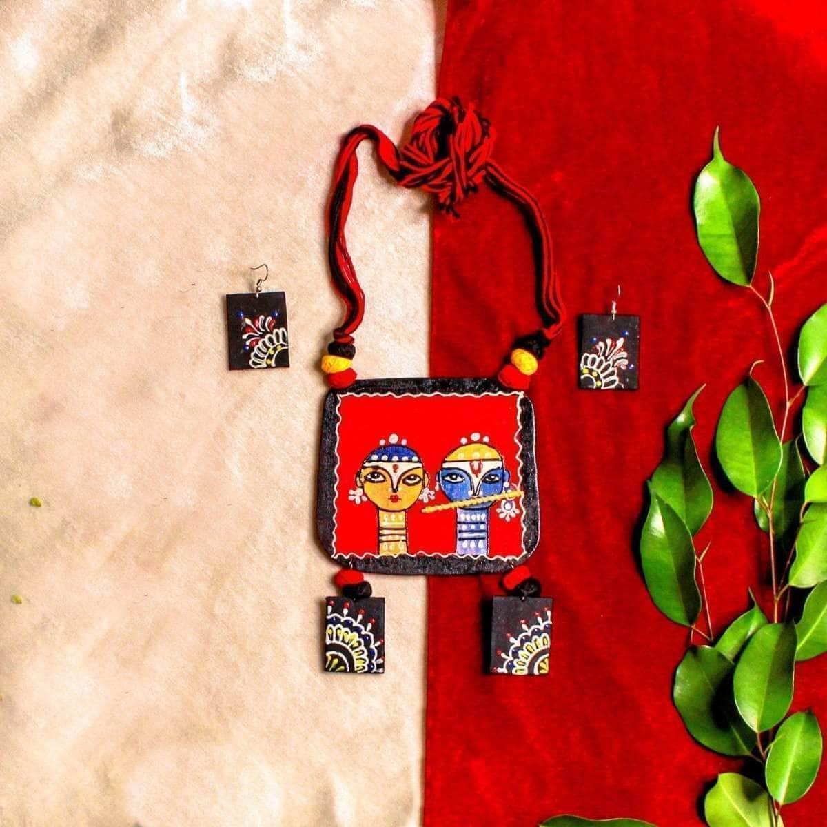 Divine Love Handpainted Red (Necklace) set - KHOJ.CITY