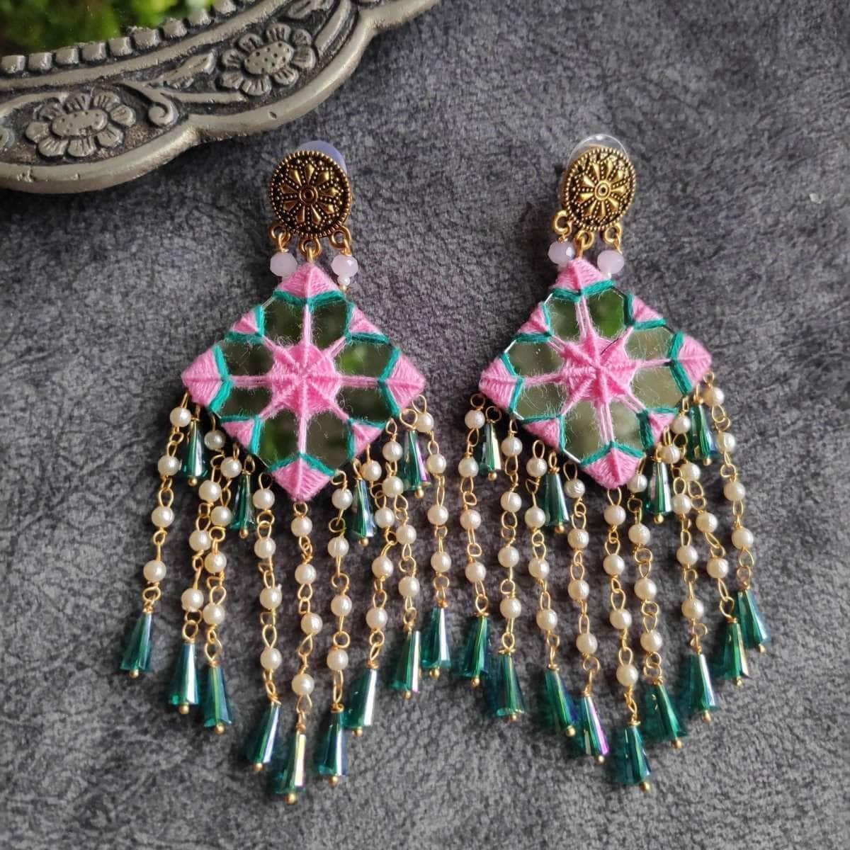 Ekaa Kalaratri Handcrafted Pink (Earrings) - KHOJ.CITY