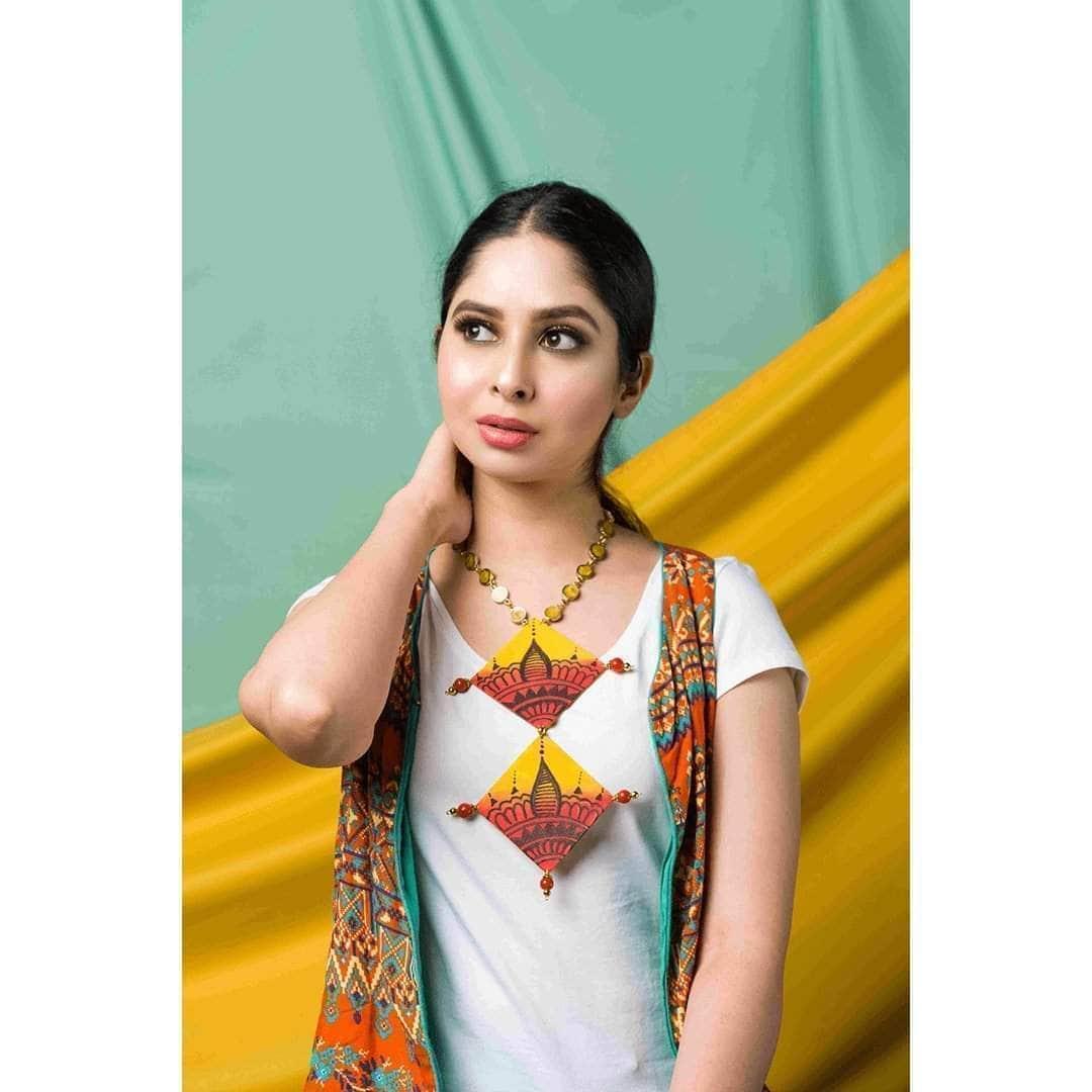 Ela Handpainted Orange (Necklace) - KHOJ.CITY