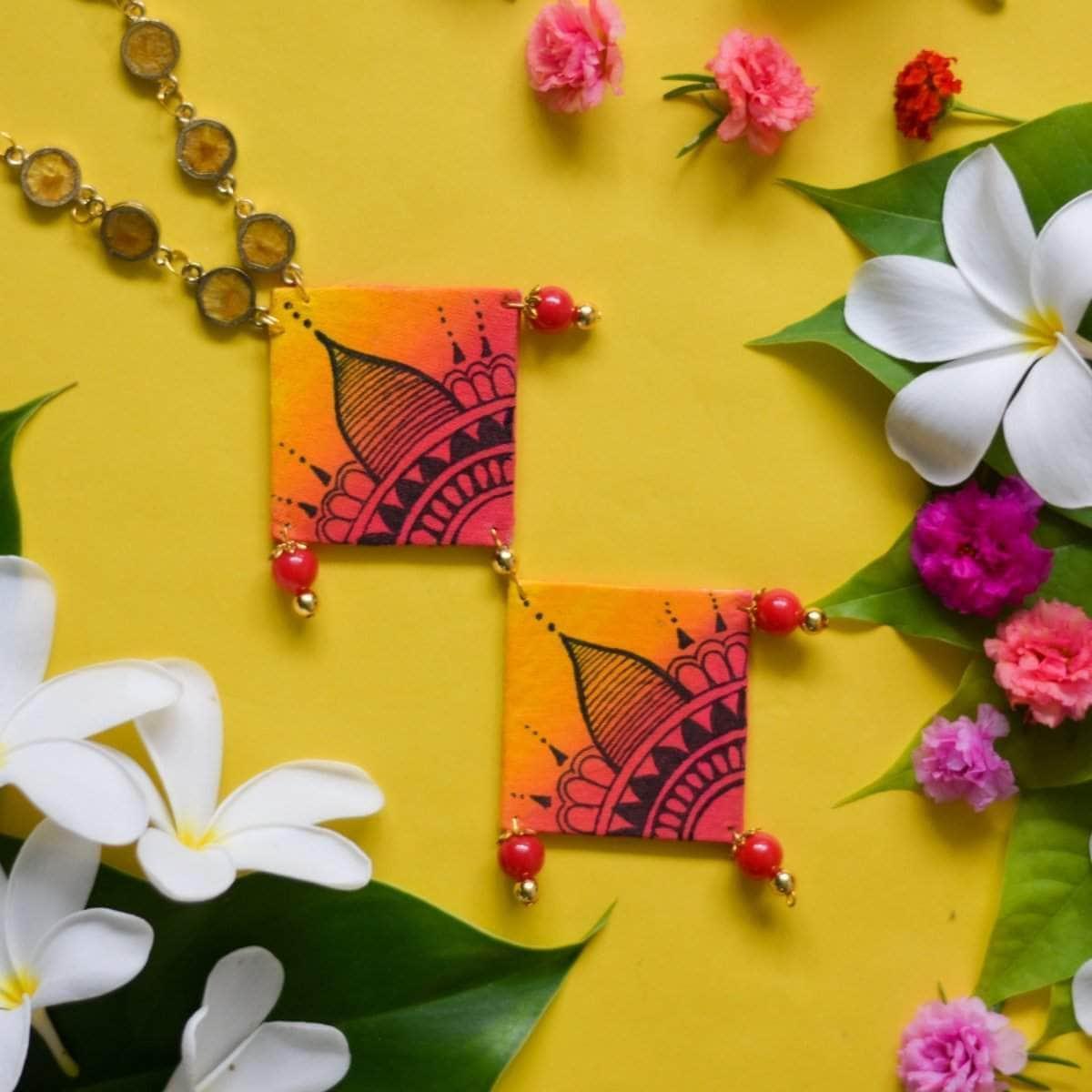 Ela Handpainted Orange (Necklace) - KHOJ.CITY