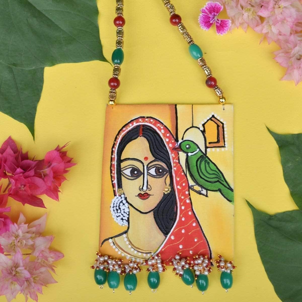 Eswaria Handpainted Yellow and Red (Necklace) - KHOJ.CITY