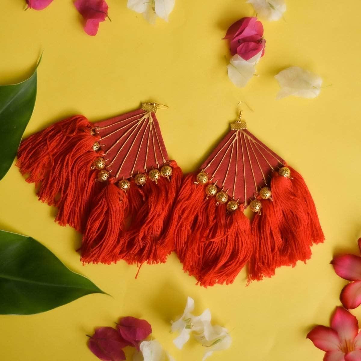 Fireworks Handpainted Red (Earrings) - KHOJ.CITY