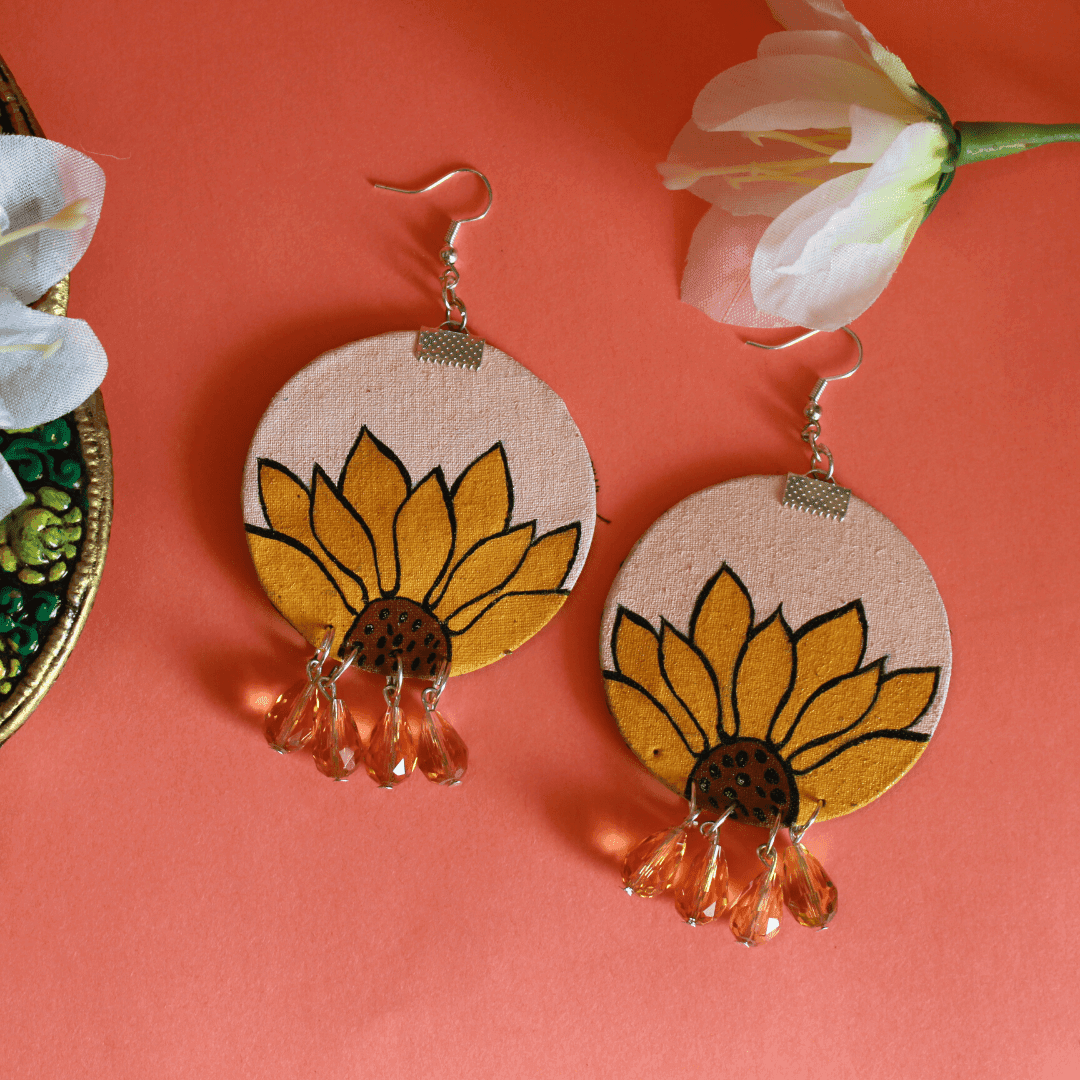 Floral Handpainted Orange (Earrings) - KHOJ.CITY