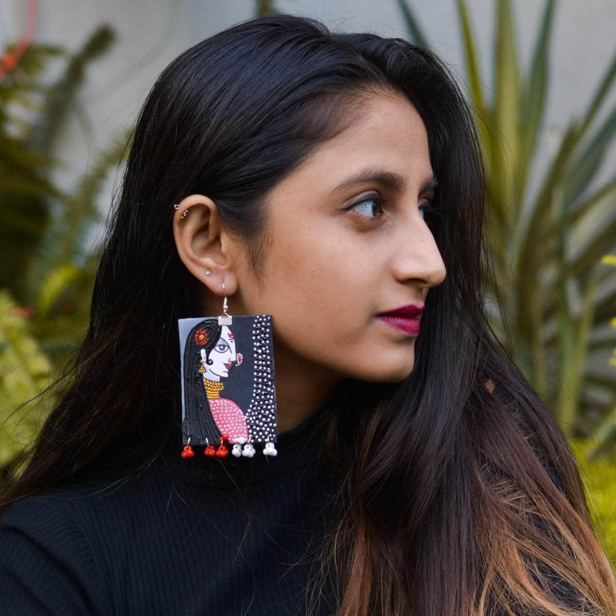 Freya Handpainted Black (Earrings) - KHOJ.CITY