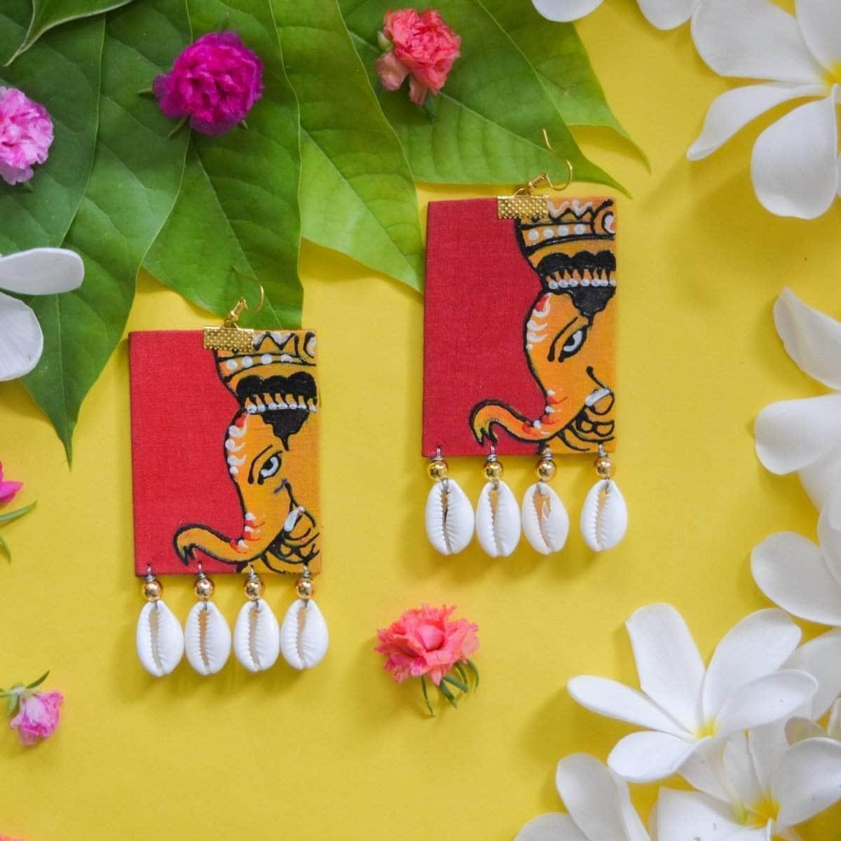 Ganarajya Handpainted Red (Earrings) - KHOJ.CITY