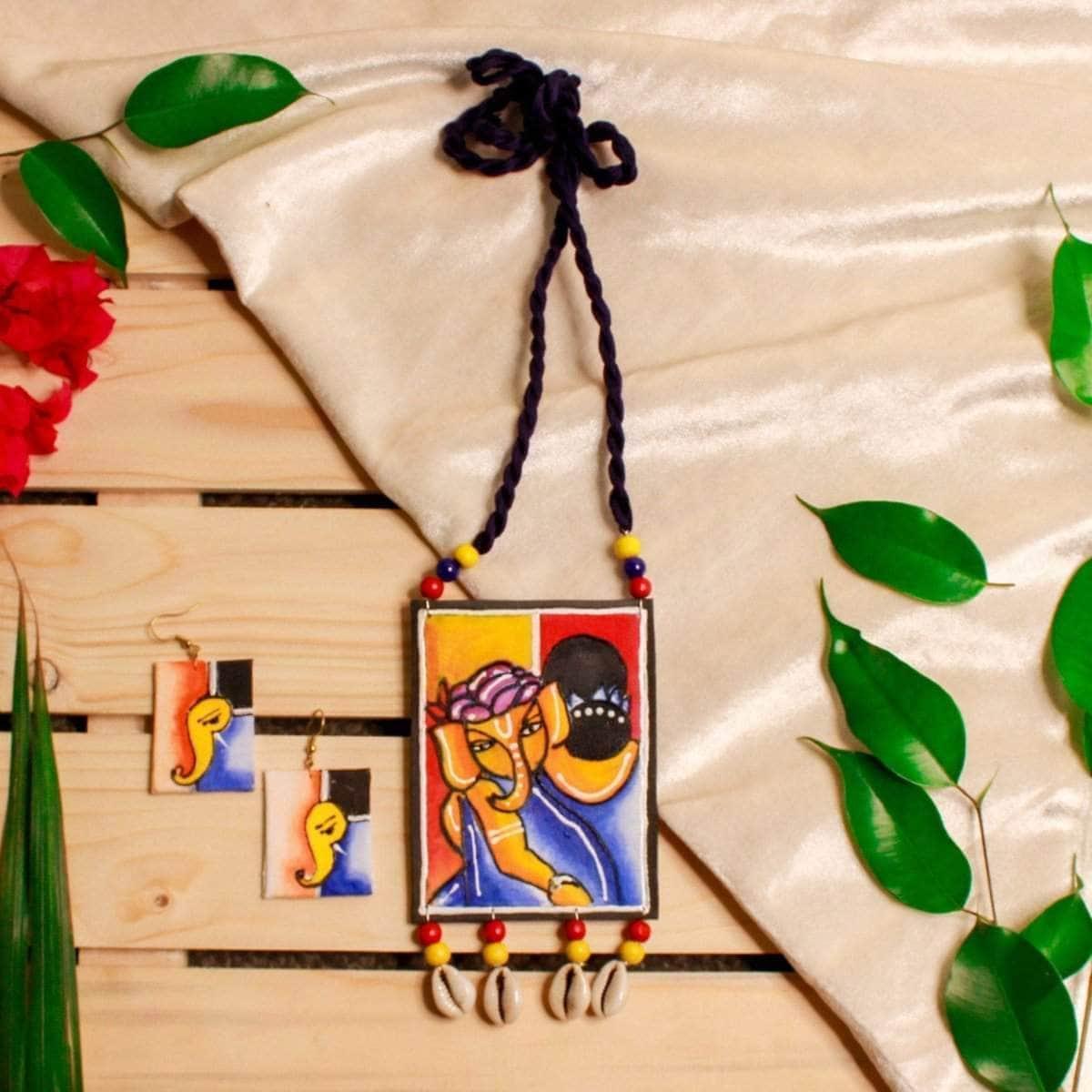 Gaurisuta Handpainted Blue (Necklace) set - KHOJ.CITY