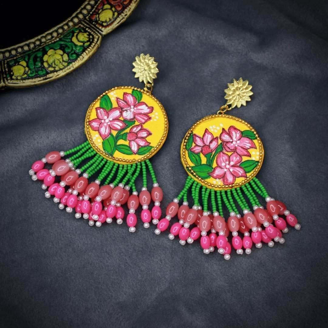 Gladiolus Handpainted Pink (Earrings) - KHOJ.CITY