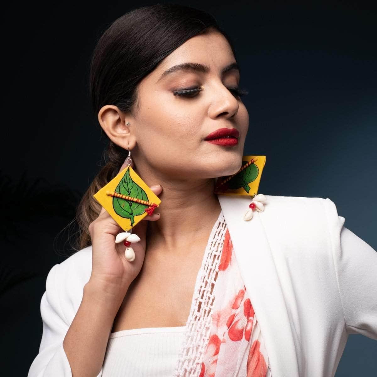 Gopala Handpainted Yellow (Earrings) - KHOJ.CITY