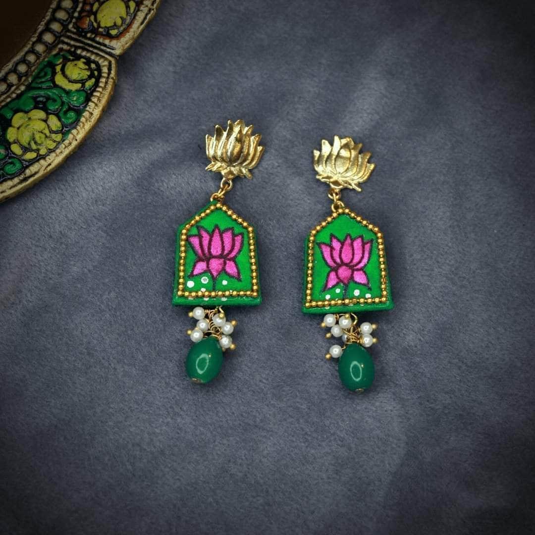 Hemlata Handpainted Green (Earrings) - KHOJ.CITY