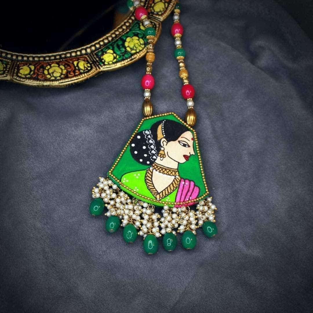 Hemlata Handpainted Green (Necklace) - KHOJ.CITY