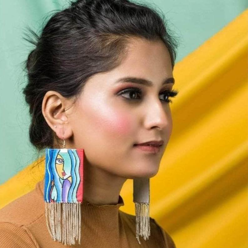 Jahanara Handpainted Blue (Earrings) - KHOJ.CITY