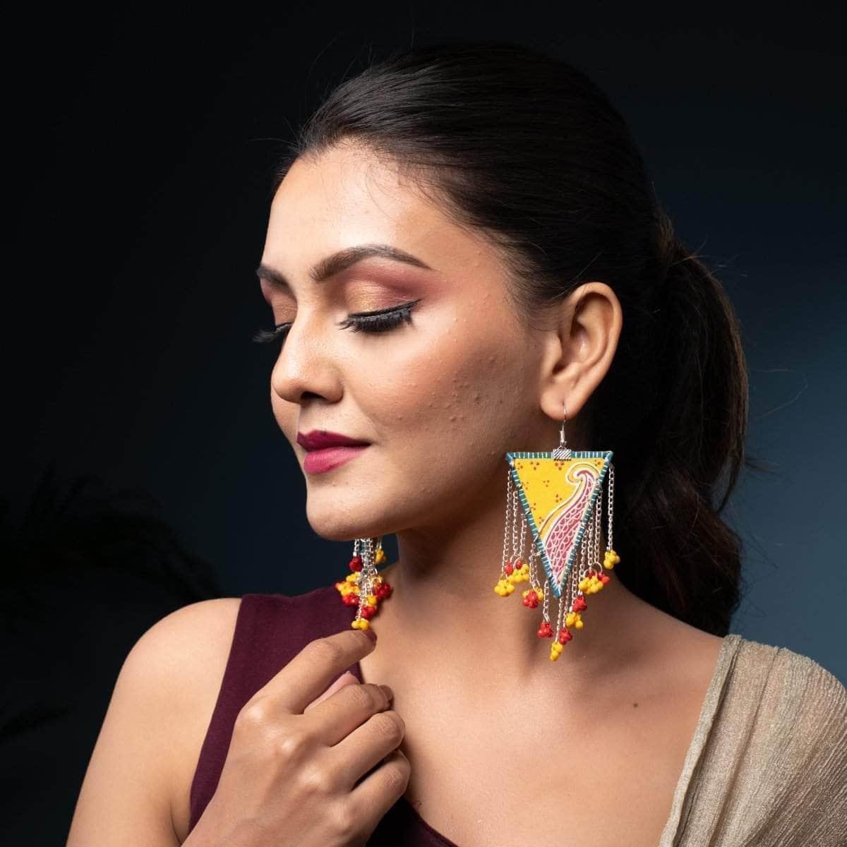 Jalsa Handpainted Yellow (Earrings) - KHOJ.CITY